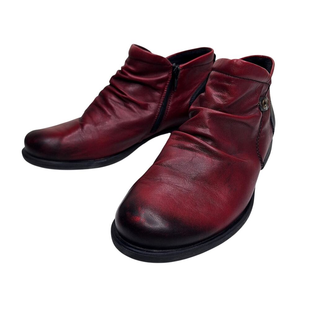 Remonte Rieker Muskru Ankle Boot Leather Women EU 40 US 8.5-9 Ruched Oxblood